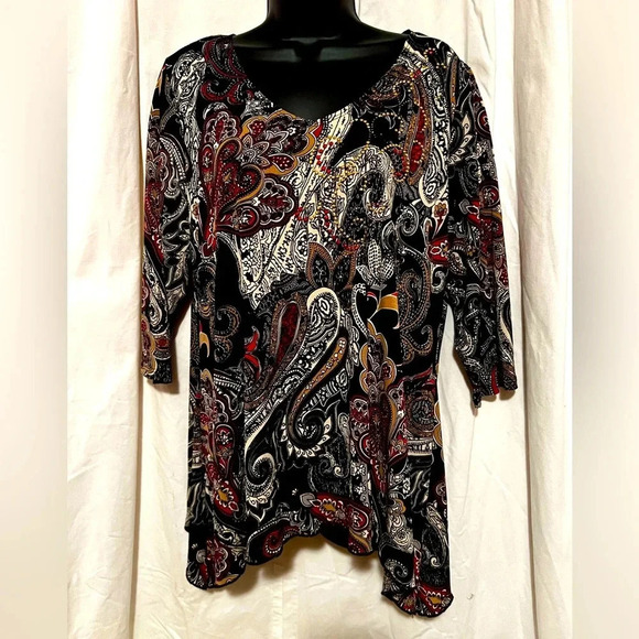 Dress Barn Tops - Dress Barn Woman‎ Embellished Tunic Length Top 3/4 Sleeve Womens Sz L EUC